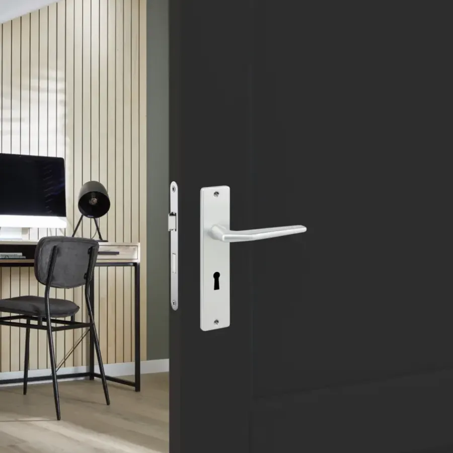 Deurbeslag Binnendeur|Deurklinken > KARWEI deurkruk set Daan recht schild sleutelgat 56 mm aluminium