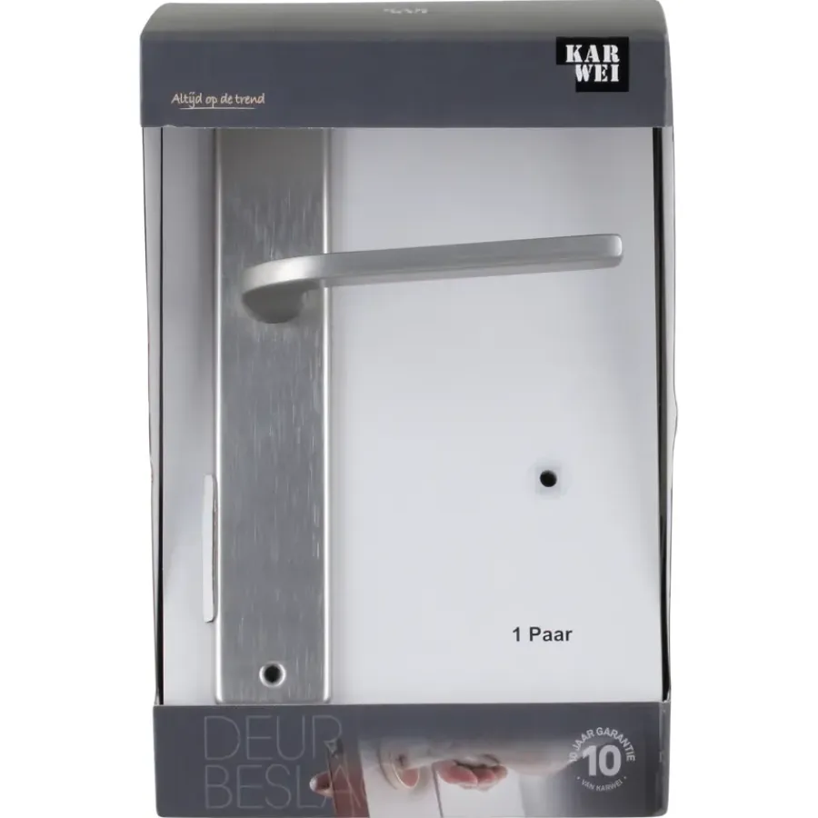 Deurbeslag Binnendeur|Deurklinken > KARWEI deurkruk set Enzo recht blind schild RVS look aluminium