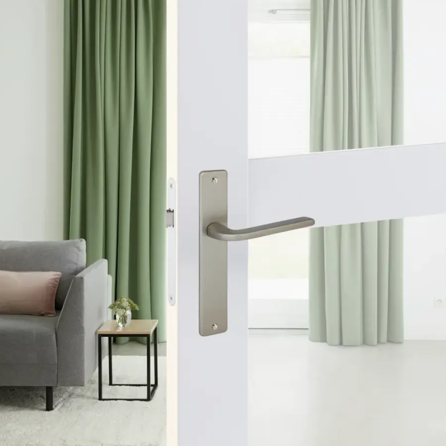 Deurbeslag Binnendeur|Deurklinken > KARWEI deurkruk set Enzo recht blind schild RVS look aluminium