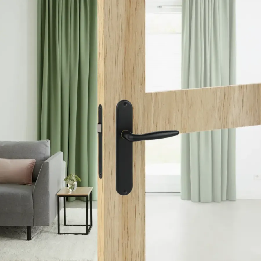 Deurbeslag Binnendeur|Deurklinken > KARWEI deurkruk set Eros ovaal blind schild zwart aluminium