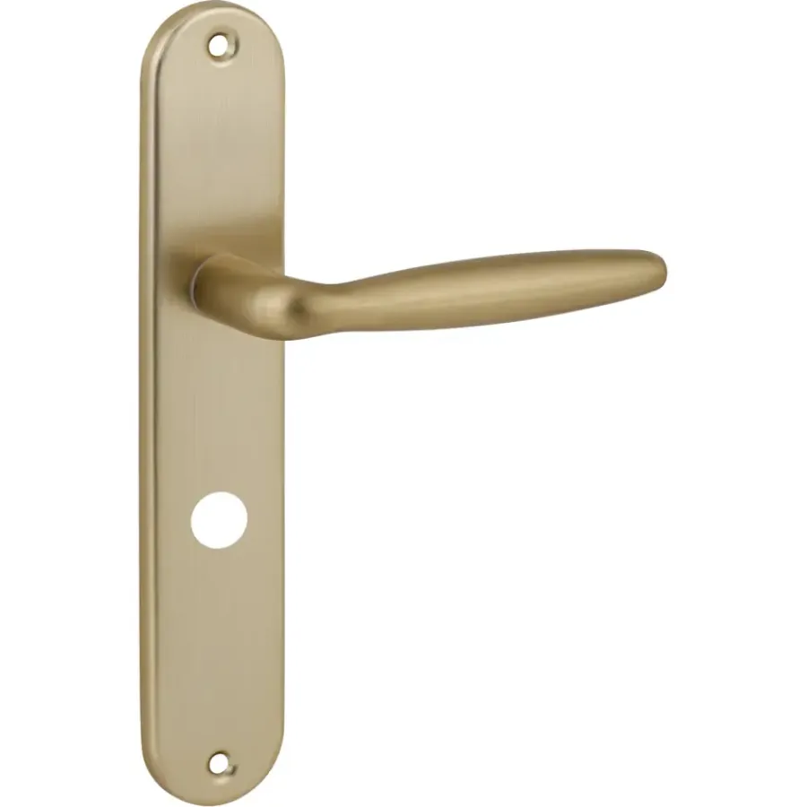 Deurbeslag Binnendeur|Deurklinken > KARWEI deurkruk set Eros ovaal schild vrij-bezet sluiting 63/8 mm messing mat aluminium