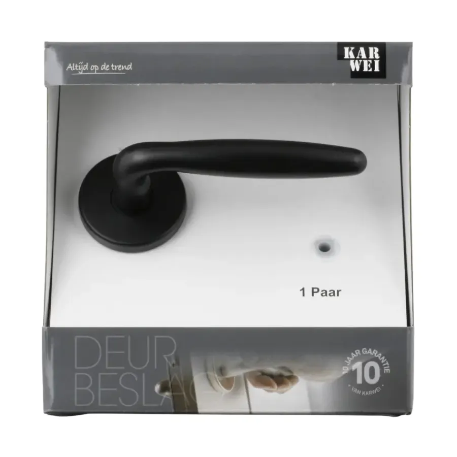 Deurbeslag Binnendeur|Deurklinken > KARWEI deurkruk set Eros rond rozet zwart aluminium