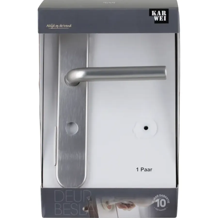 Deurbeslag Binnendeur|Deurklinken > KARWEI deurkruk set Gino ovaal schild vrij-bezet sluiting 63/8 mm RVS look aluminium