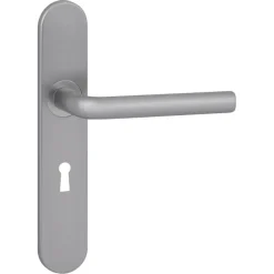Deurbeslag Binnendeur|Deurklinken > KARWEI deurkruk set Gino ovaal schild sleutelgat 56 mm RVS look aluminium