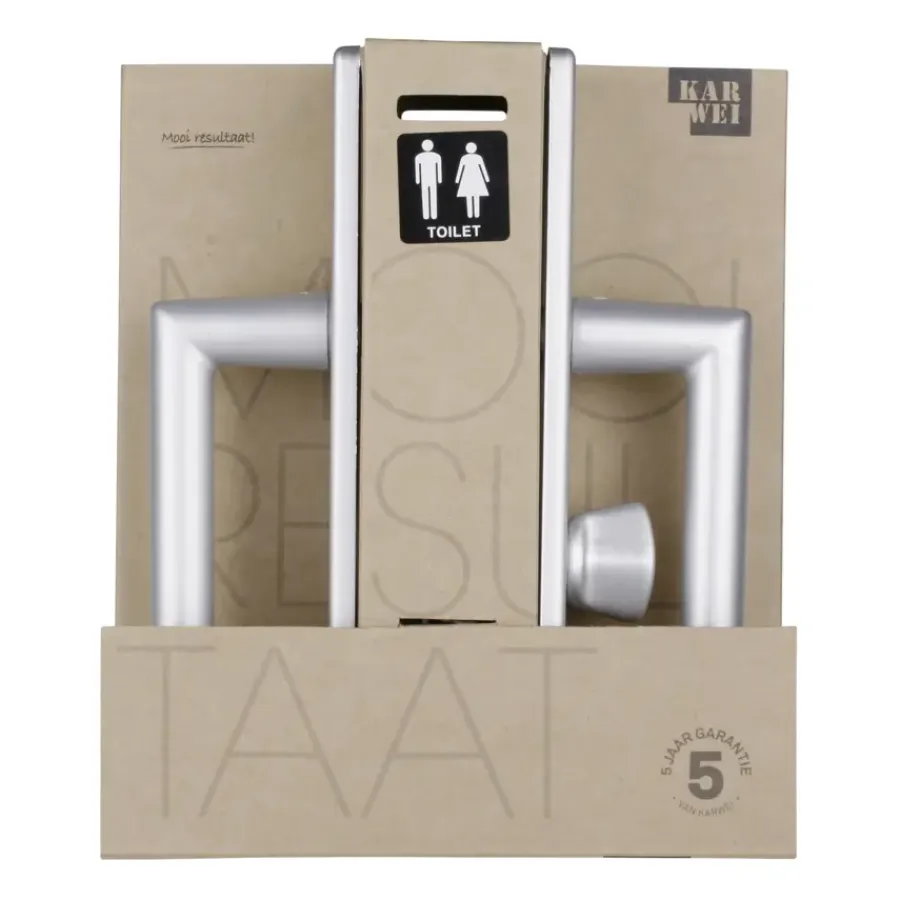 Deurbeslag Binnendeur|Deurklinken > KARWEI deurkruk set Greece recht schild vrij-bezet sluiting 63/8 mm ANOX aluminium mat