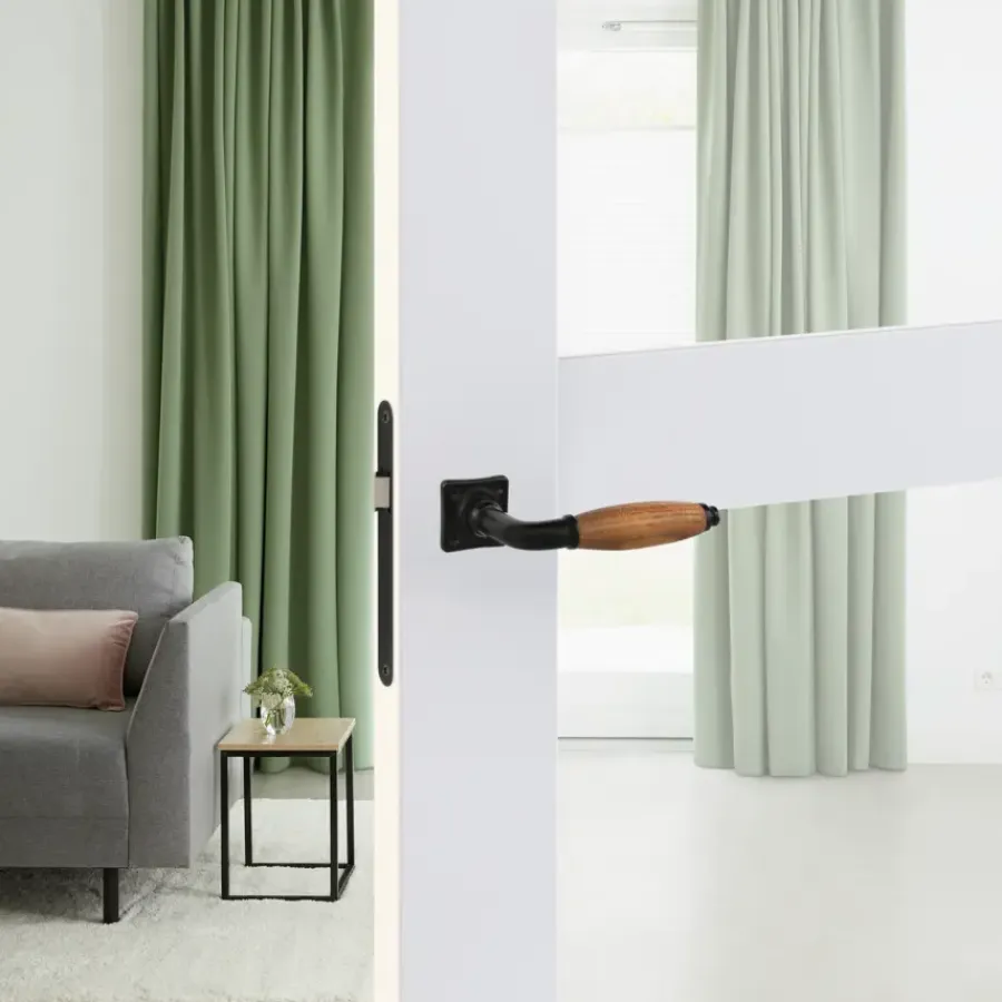 Deurbeslag Binnendeur|Deurklinken > KARWEI deurkruk set Jennifer vierkant rozet zwart messing