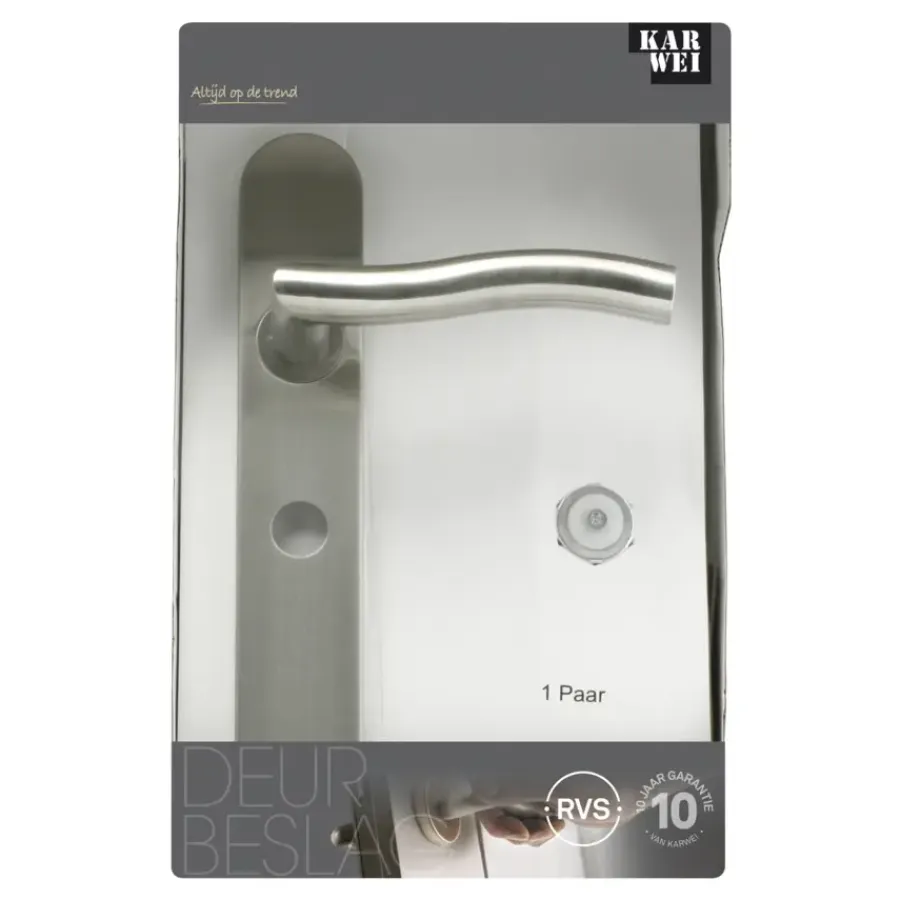 Deurbeslag Binnendeur|Deurklinken > KARWEI deurkruk set Kevin ovaal schild vrij-bezet sluiting 63/8 mm RVS