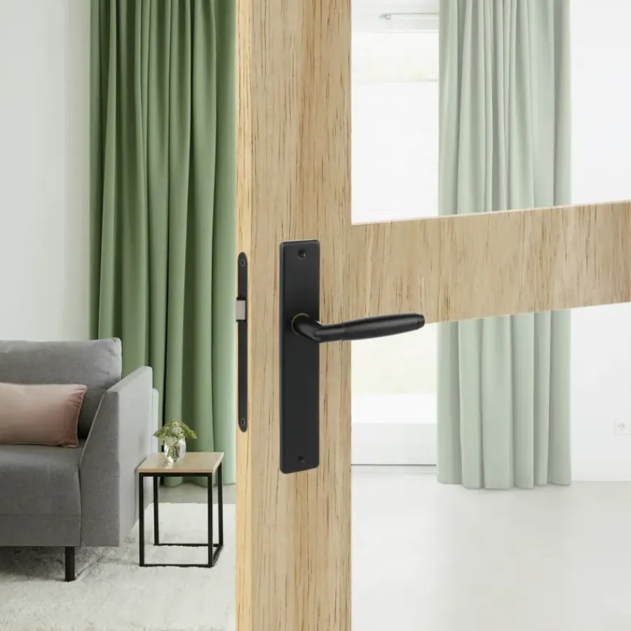 Deurbeslag Binnendeur|Deurklinken > KARWEI deurkruk set Lopes recht blind schild zwart messing