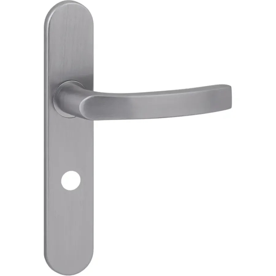 Deurbeslag Binnendeur|Deurklinken > KARWEI deurkruk set Lorenzo ovaal schild vrij-bezet sluiting 63/8 mm RVS look aluminium