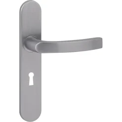 Deurbeslag Binnendeur|Deurklinken > KARWEI deurkruk set Lorenzo ovaal schild sleutelgat 56 mm RVS look aluminium