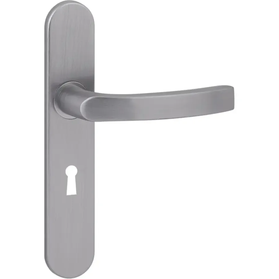 Deurbeslag Binnendeur|Deurklinken > KARWEI deurkruk set Lorenzo ovaal schild sleutelgat 56 mm RVS look aluminium