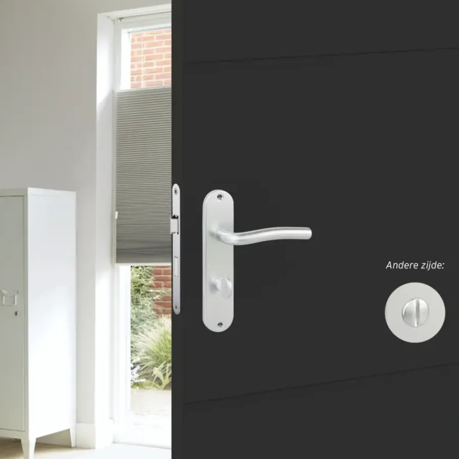 Deurbeslag Binnendeur|Deurklinken > KARWEI deurkrukset L-vorm langschild vrij-bezet 63/8mm aluminium