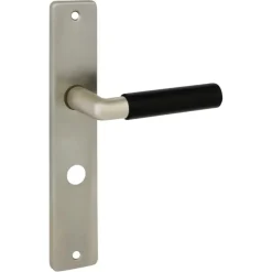 Deurbeslag Binnendeur|Deurklinken > KARWEI deurkruk set Nelson recht schild vrij-bezet sluiting 63/8 mm RVS look messing