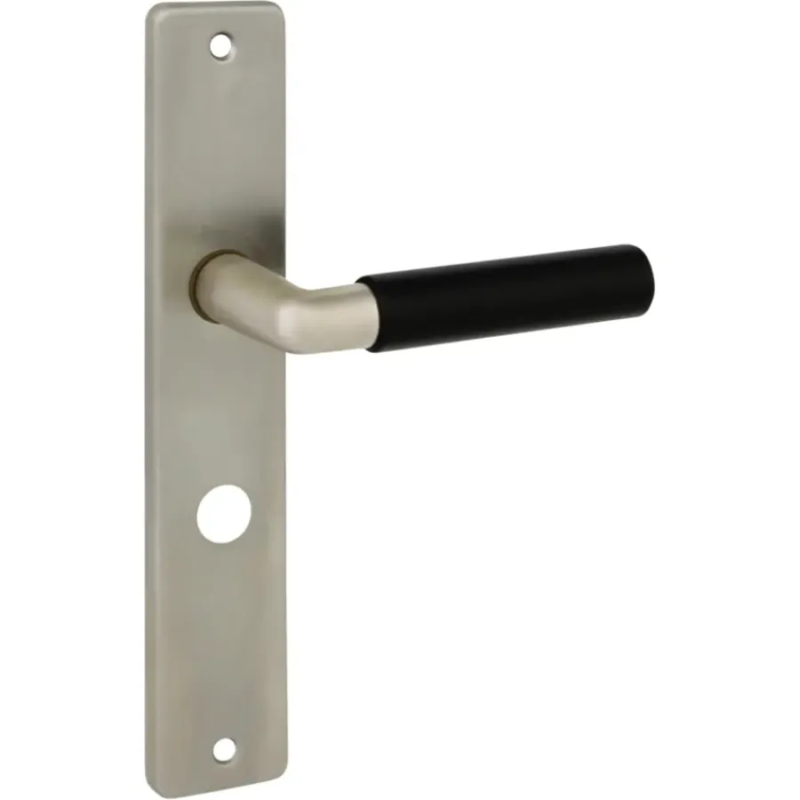Deurbeslag Binnendeur|Deurklinken > KARWEI deurkruk set Nelson recht schild vrij-bezet sluiting 63/8 mm RVS look messing