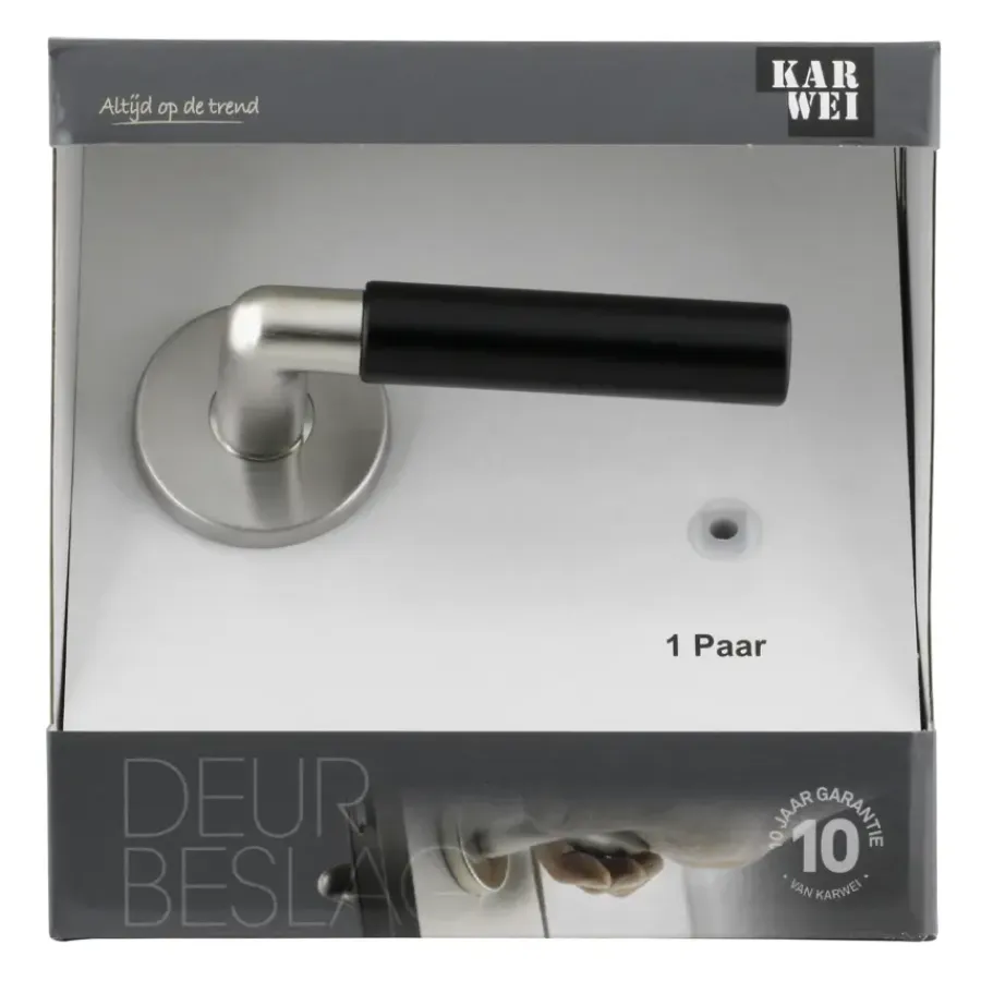 Deurbeslag Binnendeur|Deurklinken > KARWEI deurkruk set Nelson rond rozet RVS look messing