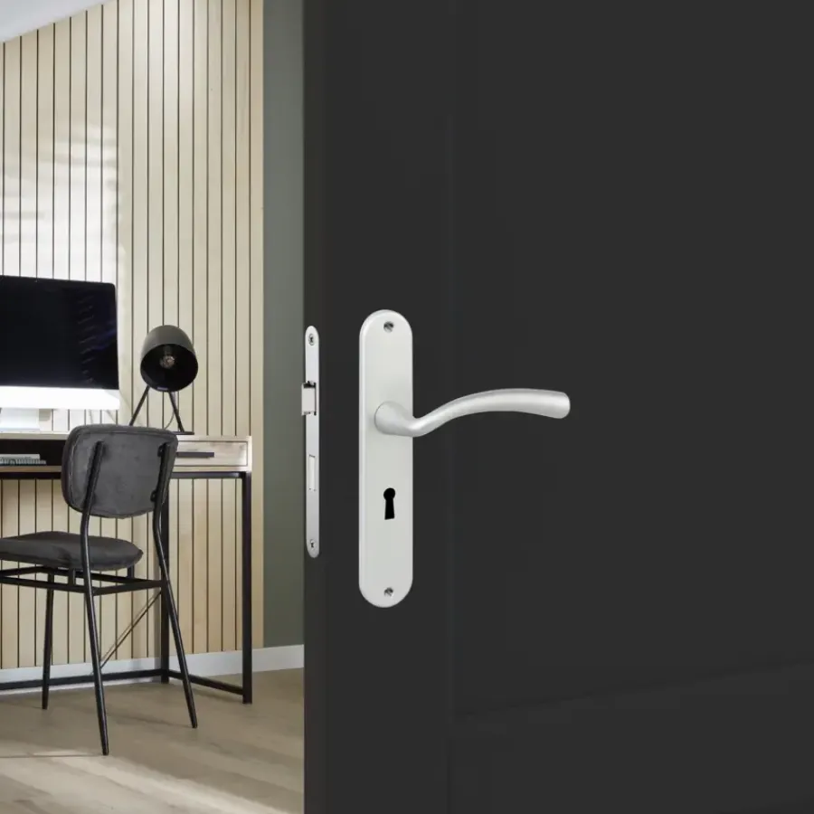 Deurbeslag Binnendeur|Deurklinken > KARWEI deurkruk set Portugal ovaal schild sleutelgat 56 mm ANOX aluminium mat