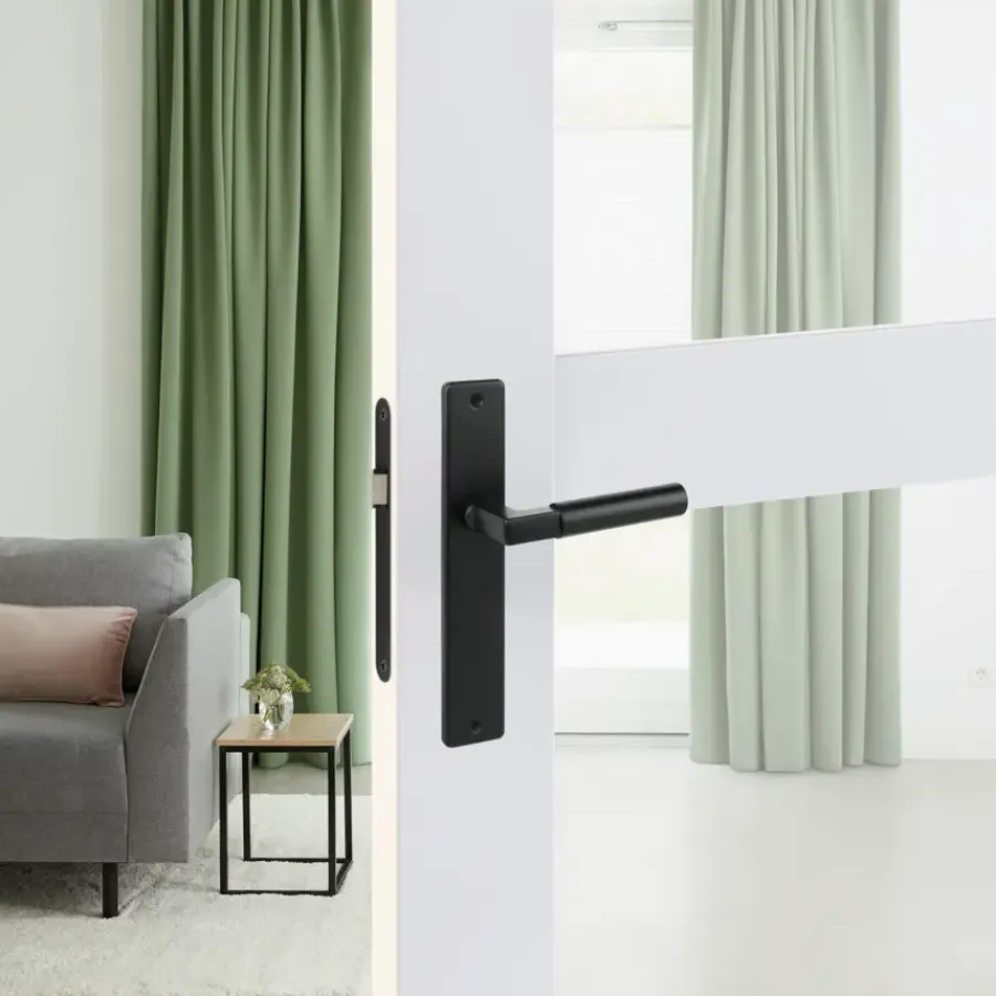 Deurbeslag Binnendeur|Deurklinken > KARWEI deurkruk set Stefano recht blind schild zwart aluminium