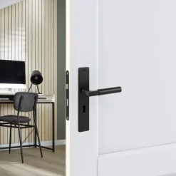 Deurbeslag Binnendeur|Deurklinken > KARWEI deurkruk set Stefano recht schild sleutelgat 56 mm zwart aluminium