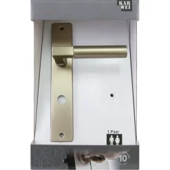 Deurbeslag Binnendeur|Deurklinken > KARWEI deurkruk set Stefano recht schild vrij-bezet sluiting 63/8 mm messing antiek aluminium