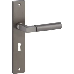 Deurbeslag Binnendeur|Deurklinken > KARWEI deurkruk set Stefano recht schild sleutelgat 56 mm messing antiek aluminium