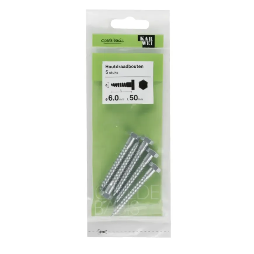 KARWEI houtdraadbout M6x50 mm 5 stuks