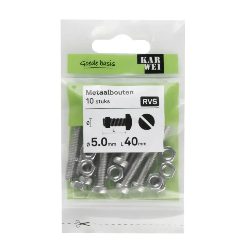 KARWEI metaalbout RVS 5x40 mm 10 stuks