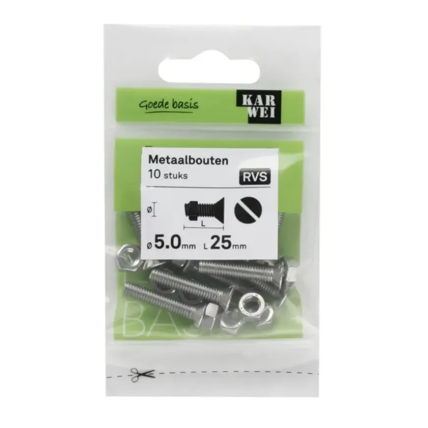 KARWEI metaalbout RVS 5x25 mm 10 stuks