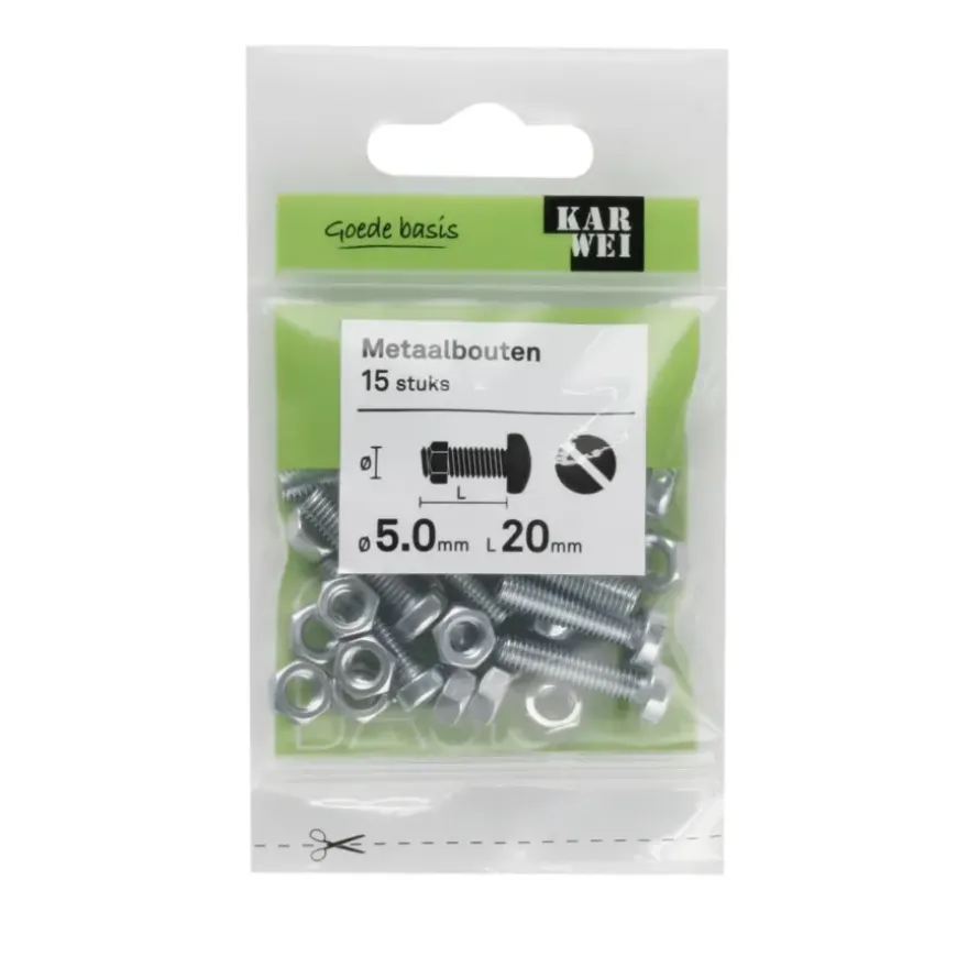 KARWEI metaalbout verzinkt 5x20 mm 15 stuks