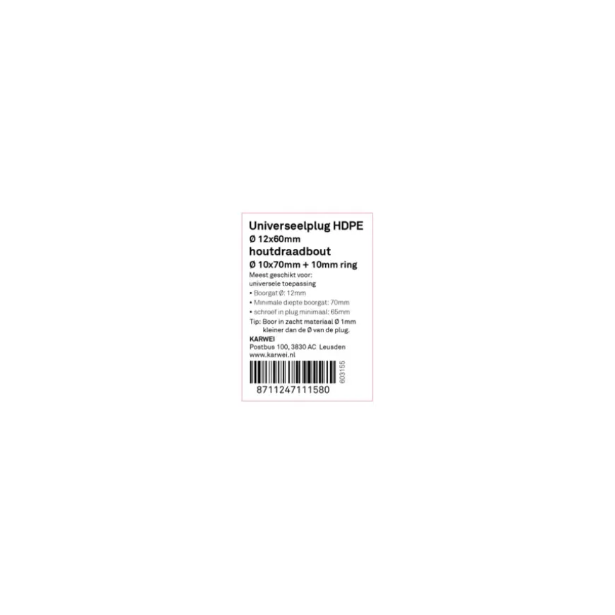 KARWEI uni-plug 12x60mm+hdb 10x70mm+ring 2ST