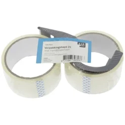 Verpakkingstape > KARWEI verpakkingstape 30mx48mm (2 stuks) + handdispenser