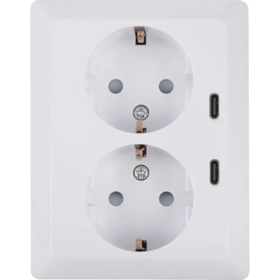 Inbouw Schakelmateriaal|Stopcontacten & Overige Contactdozen > KARWEI Zenith Dubbel Stopcontact Geaard met Twee USB-C Poorten Wit