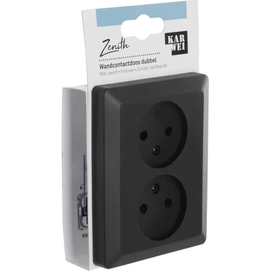Inbouw Schakelmateriaal|Stopcontacten & Overige Contactdozen > KARWEI Zenith Dubbel Stopcontact Mat Zwart