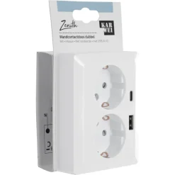 Inbouw Schakelmateriaal|Stopcontacten & Overige Contactdozen > KARWEI Zenith Dubbel Stopcontact Geaard met USB A+C Wit