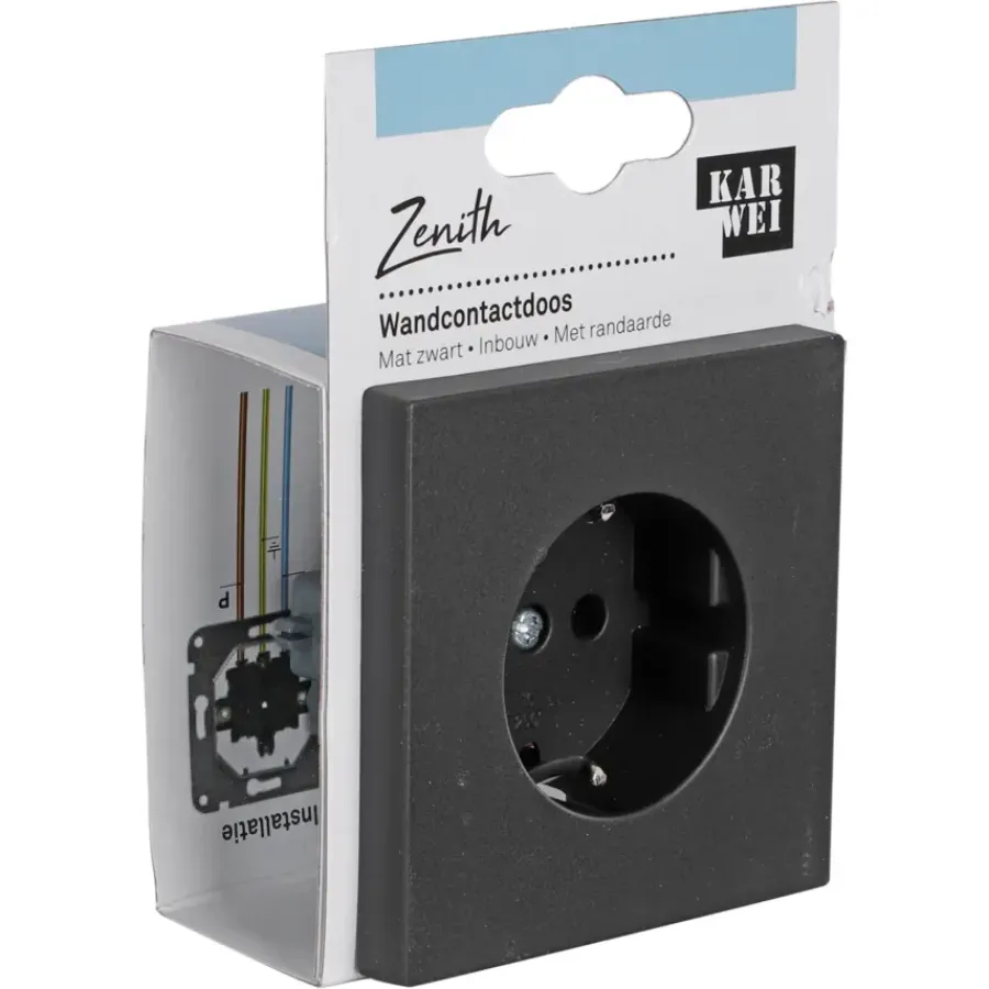 Inbouw Schakelmateriaal|Stopcontacten & Overige Contactdozen > KARWEI Zenith wandcontactdoos mat zwart