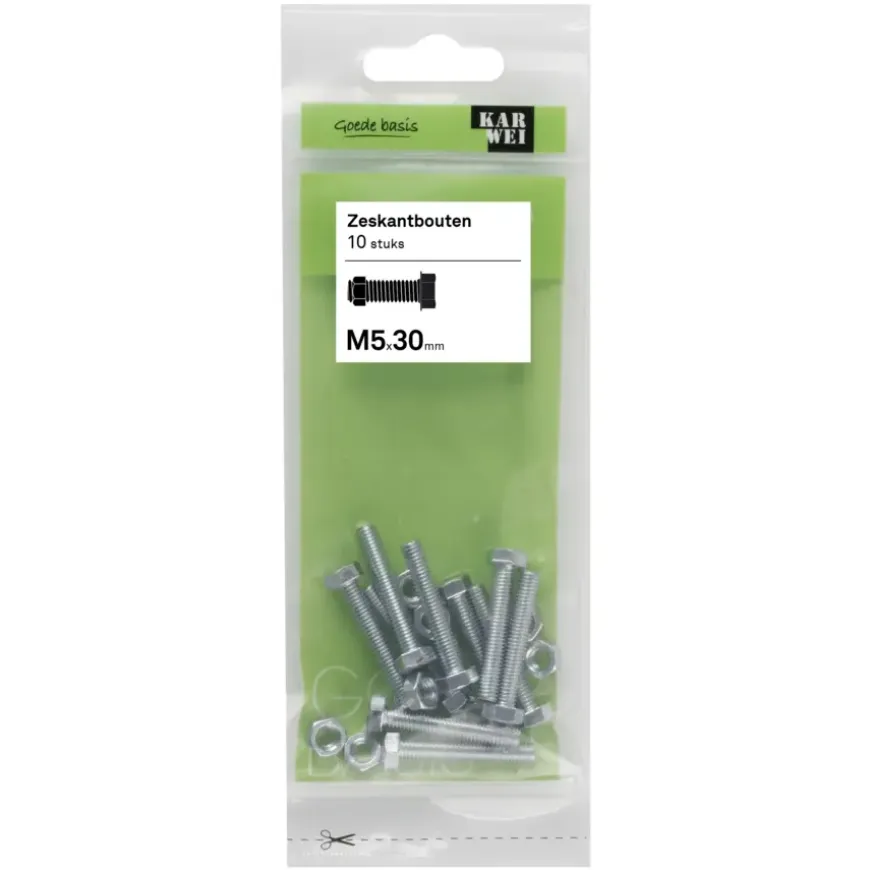 KARWEI zeskantbout voldraad M5x30 mm 10 stuks