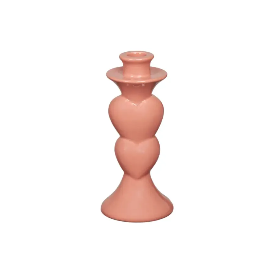 Keramieken kandelaar roze 8,5x8,5x19,5cm
