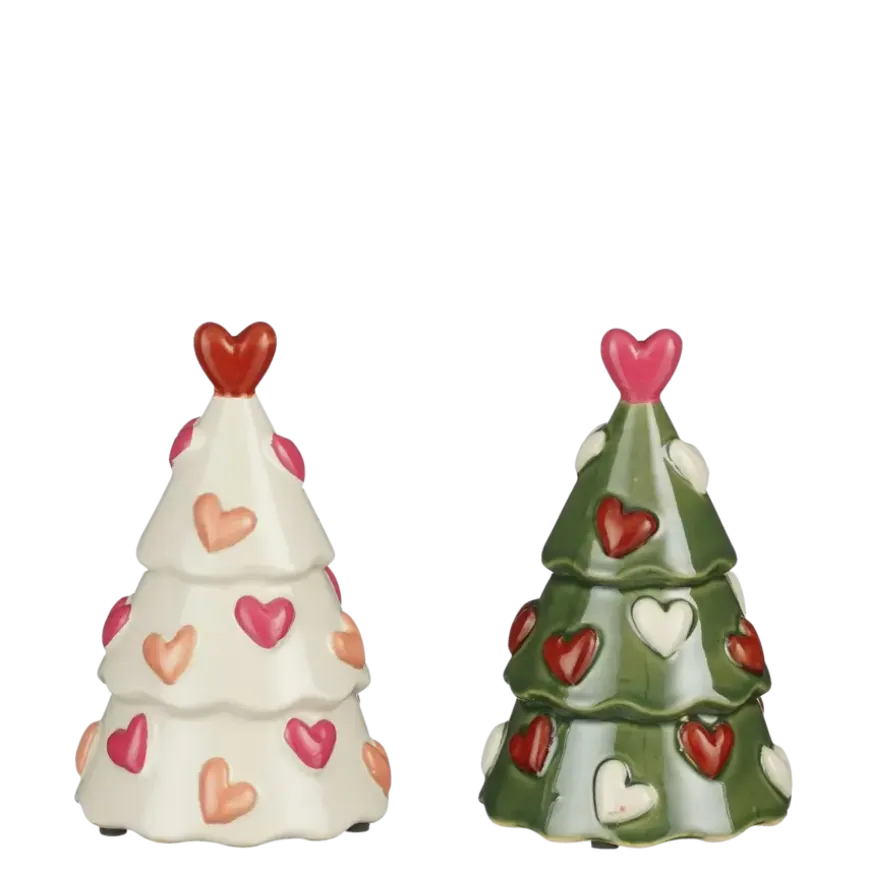 Kerstdecoratie kerstboompje hart divers groen en roze 18 x Ø 11,5 cm per stuk