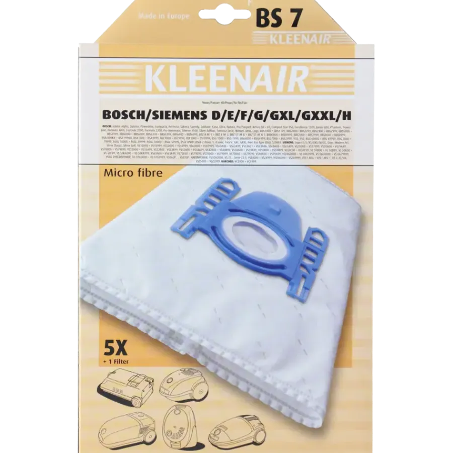 Overige Elektrisch Gereedschap Accessoires|Stofzuigerbenodigdheden > Kleenair stofzuigerzak Bosch/Siemens BS-7 5 stuks + 1 filter