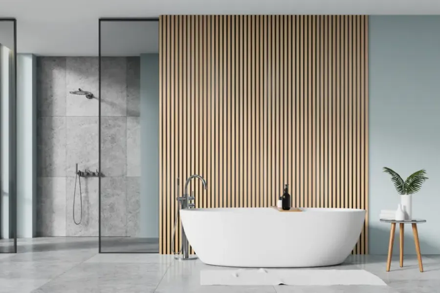 Kleurstalen|Wandpanelen > Geen Kleurstaal lattenwand badkamer licht eiken 30x20 cm