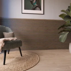 Akoestische Wandpanelen|Kleurstalen > CanDo Kleurstaal lattenwand Decowall Acoustic rustiek eiken 25x30cm