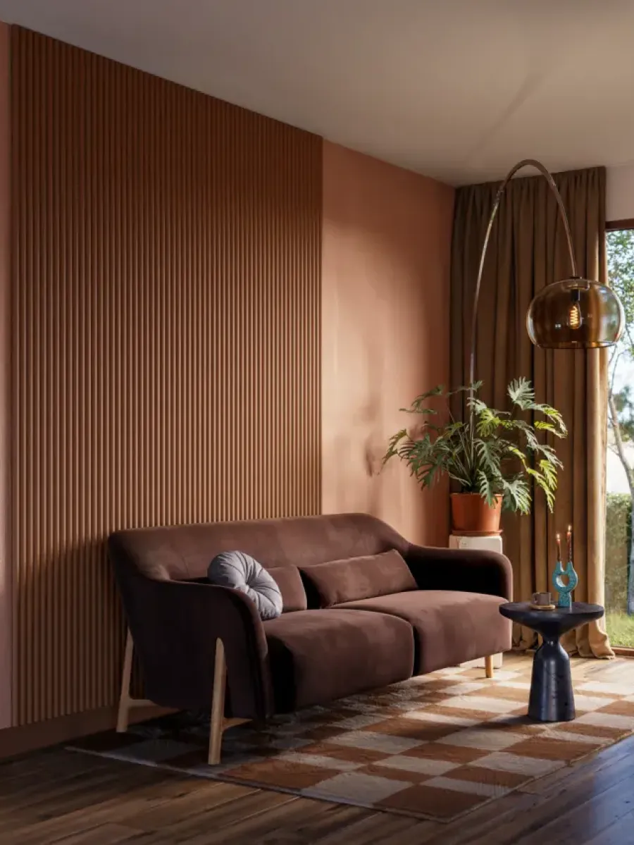 Akoestische Wandpanelen|Kleurstalen > CanDo Kleurstaal lattenwand Decowall Acoustic Curve terra 25x30cm