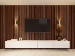 Akoestische Wandpanelen|Kleurstalen > CanDo Kleurstaal lattenwand Decowall Acoustic Blend walnoot 25x30cm