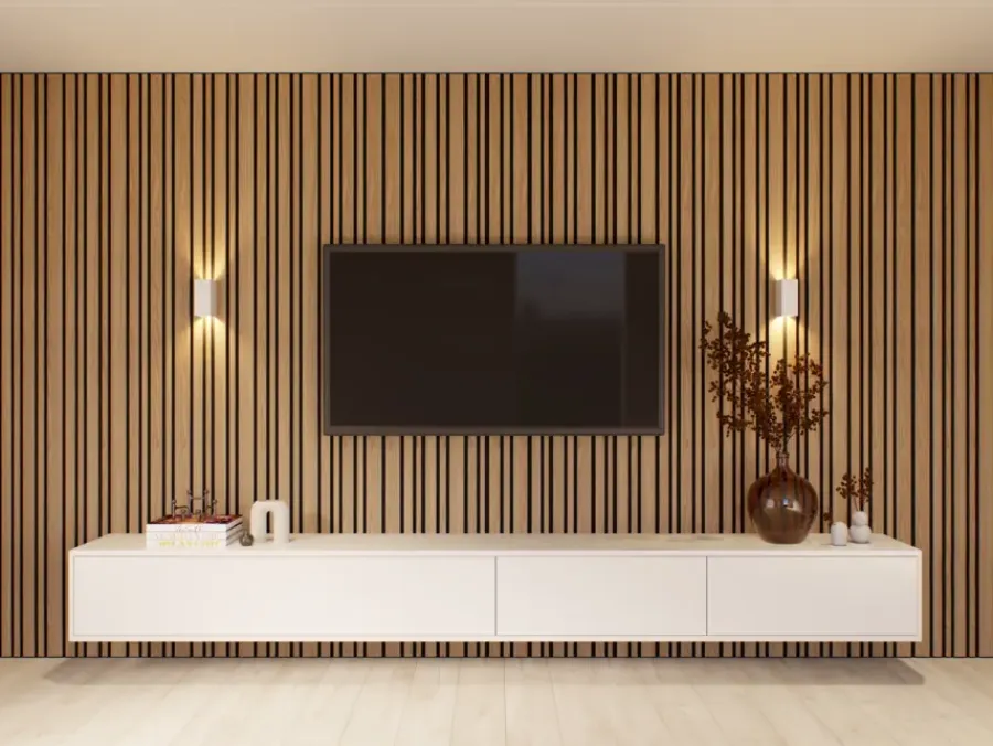 Akoestische Wandpanelen|Kleurstalen > CanDo Kleurstaal lattenwand Decowall Acoustic Blend brons eiken 25x30cm