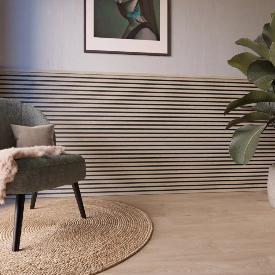 Akoestische Wandpanelen|Kleurstalen > CanDo Kleurstaal lattenwand Decowall Acoustic eiken 25x30cm
