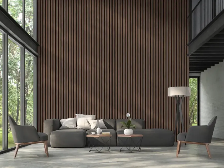 Akoestische Wandpanelen|Kleurstalen > Silentlines Kleurstaal lattenwand walnoot 20 x 30 cm