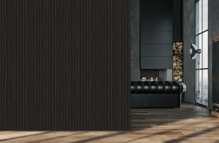 Akoestische Wandpanelen|Kleurstalen > Silentlines Kleurstaal lattenwand zwart eiken 20x30 cm