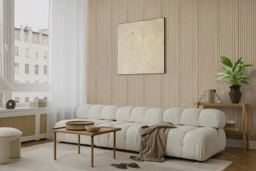 Akoestische Wandpanelen|Kleurstalen > Silentlines Kleurstaal viltpaneel met golf taupe 20x30 cm