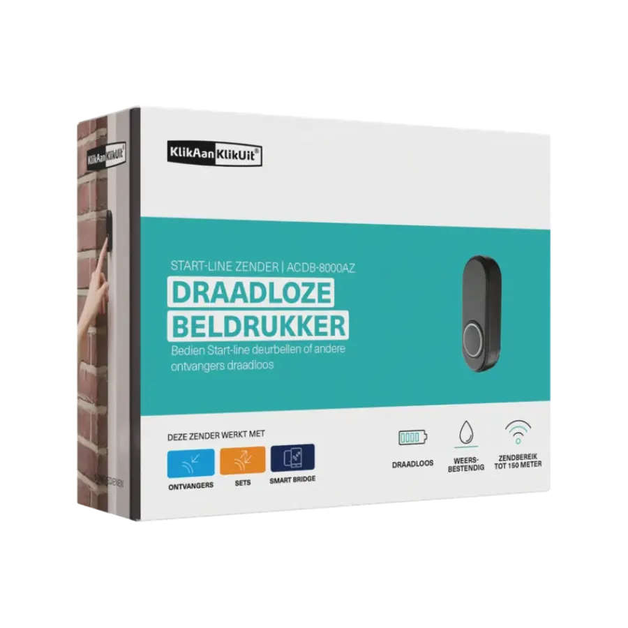 Intercoms & Deurbellen|Elektronische Beveiliging > KlikAanKlikUit Draadloze drukknop ACDB-8000A Zwart