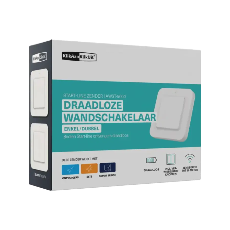 Draadloze Schakelaars|Schakelaars > KlikAanKlikUit Draadloze enkelvoudige/dubbele wandschakelaar AWST-9000