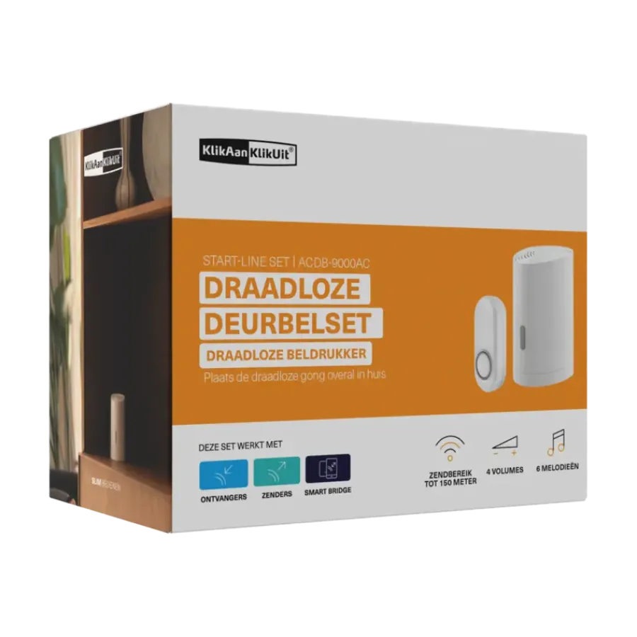 Intercoms & Deurbellen|Elektronische Beveiliging > KlikAanKlikUit Mobiele draadloze deurbelset ACDB-9000AC